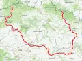 Mapa z zaznaczoną trasą rowerową wzdłuż Odry, prowadzącą przez malownicze tereny Czech, w tym Park Narodowy Czeska Szwajcaria.