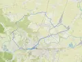 Mapa z zaznaczoną pętlą tras rowerowych Podkarpacie, prowadzącą przez tereny zielone i okolice Przemyśla.