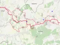 Mapa z zaznaczoną trasą rowerową w okolicach Cieszyna i Goleszowa. Widoczne punkty orientacyjne i oznaczenia szlaków, np. C1, G1.