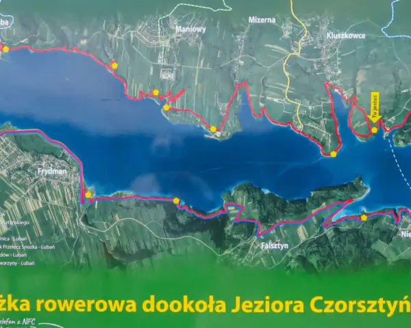 Mapa szlaków rowerowych wokół Jeziora Czorsztyńskiego. Trasa Velo Dunajec i inne ścieżki rowerowe, miejsca obsługi rowerzystów.